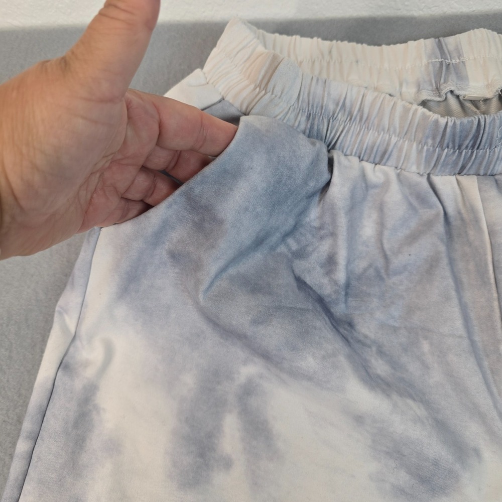 Tie Dye Jogger Pants Size L Blue White Lounge Sweatpants Elastic Waist Pocets - Picture 8 of 10